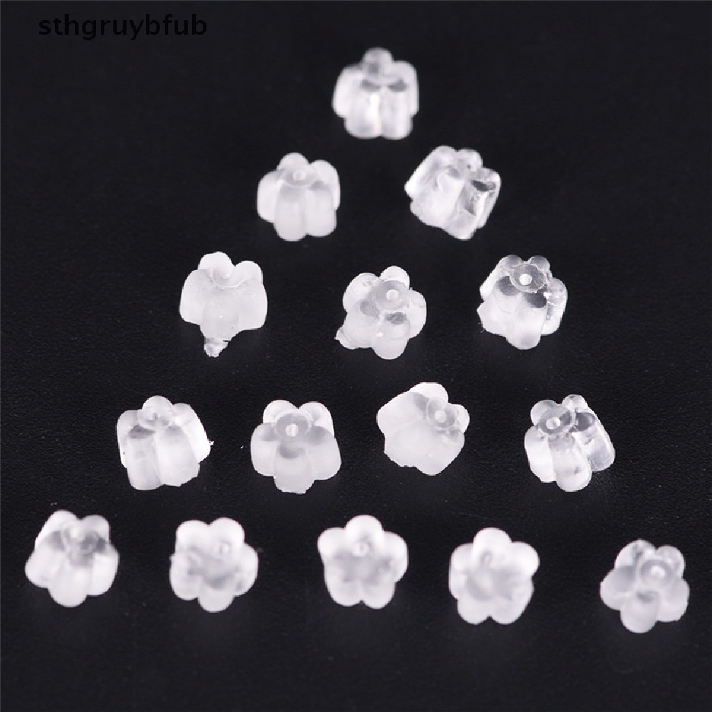 Set 100 Nút Chặn Bông Tai Bằng Cao Su Silicon Mềm Trong Suốt Hình Bông Hoa