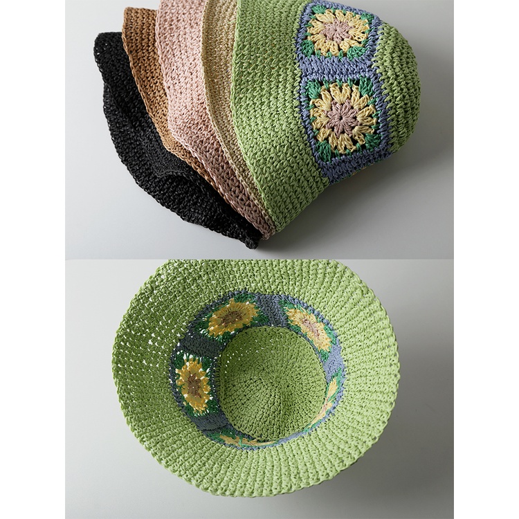 Nón Tai Bèo Đan Cói Thủ Công Họa Tiết Hoa Xinh Xắn Thời Trang Hàn Quốc