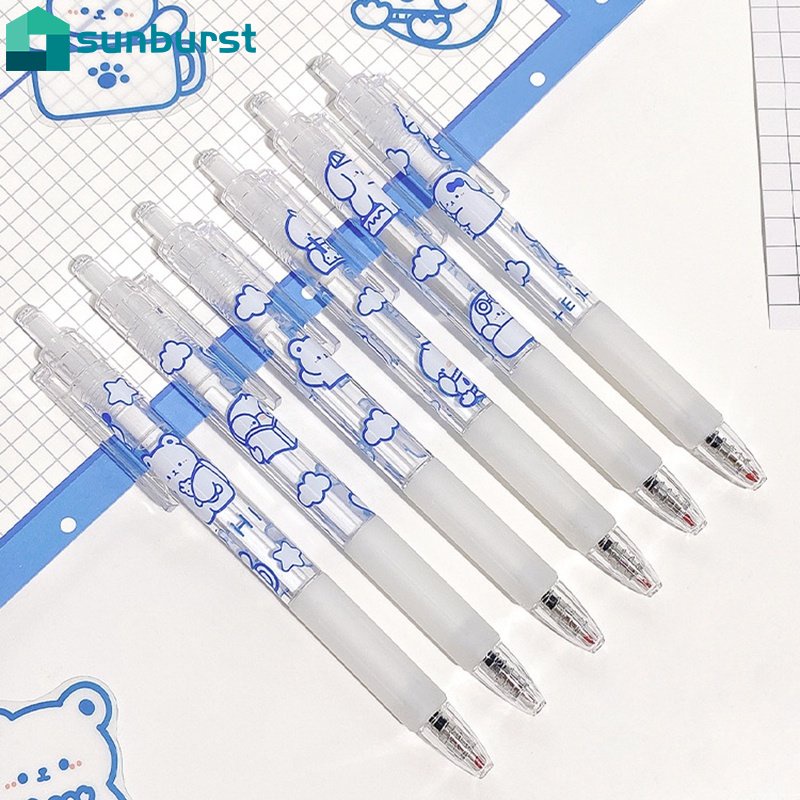 Bút Mực Gel Ngòi 0.5mm In Họa Tiết Động Vật Hoạt Hình Màu Xanh Dương Trong Suốt Phong Cách Hàn Quốc