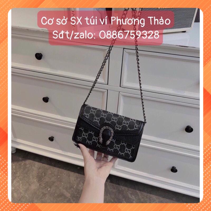 Túi Đeo Chéo Đầu Rồng In Hoạ Tiết Chữ Dây Xích Nặng Size 18 (ảnh thật shop chụp - Sỉ giá đẹp)
