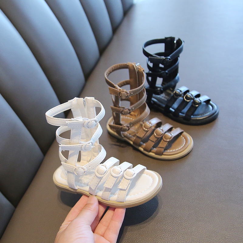 Sandal chiến binh có khoá kéo da PU mềm cá tính thời trang cho bé gái hàng full hộp mã 833