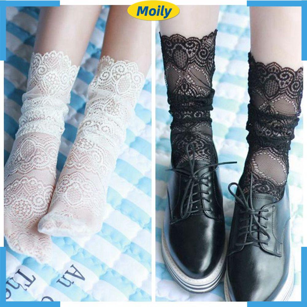 Tất Lưới Ngắn Phối Ren Hoa Nhiều Màu Gợi Cảm Cho Nữ