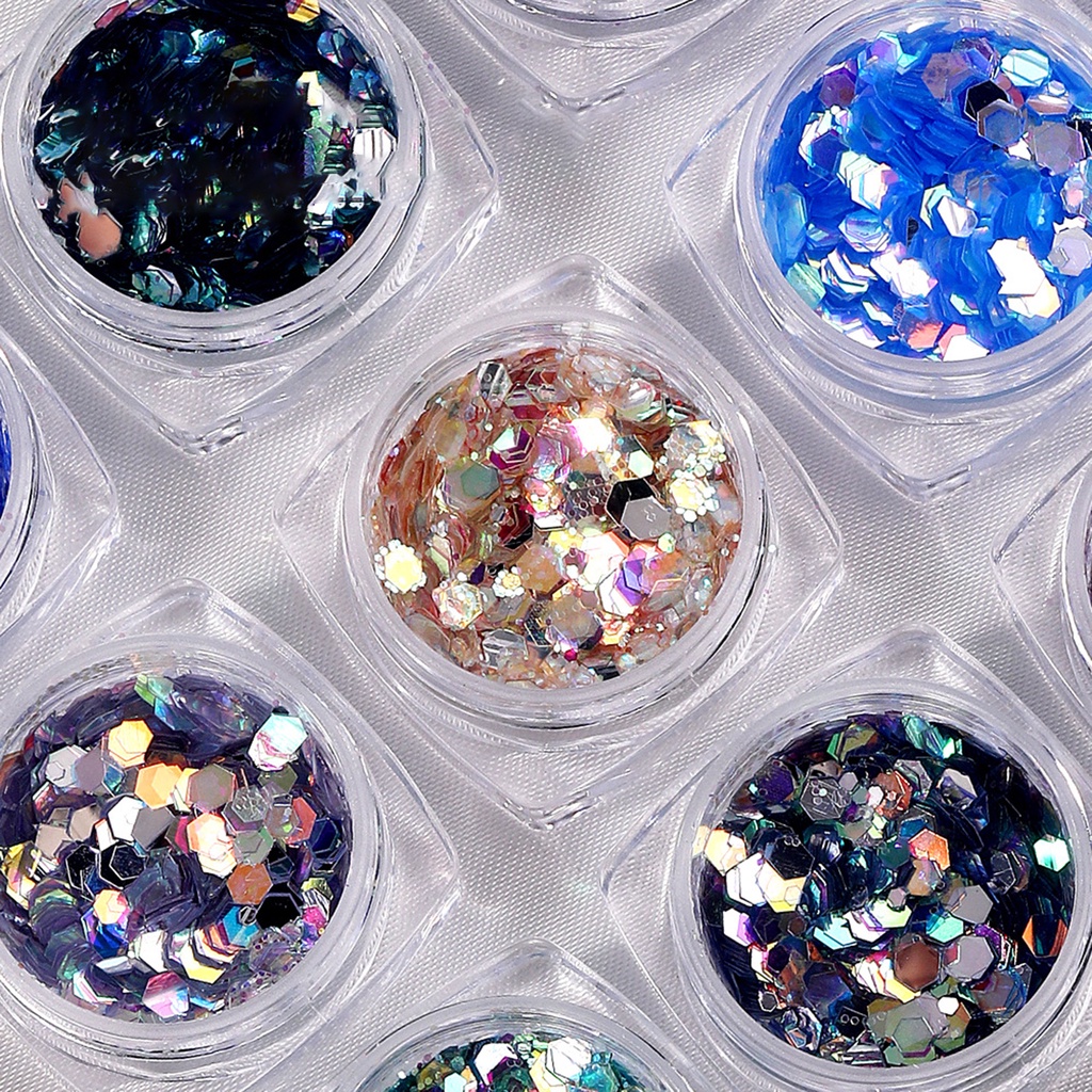 Hộp Sequin Lục Giác Lấp Lánh 1 Hộp Đựng Phụ Kiện Trang Trí Móng Nghệ Thuật