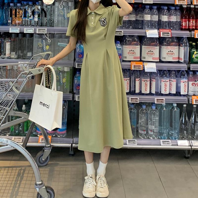 IELGY  Đầm Ngắn Tay Phong Cách Trẻ Trung Cho Phụ Nữ Trung Niên