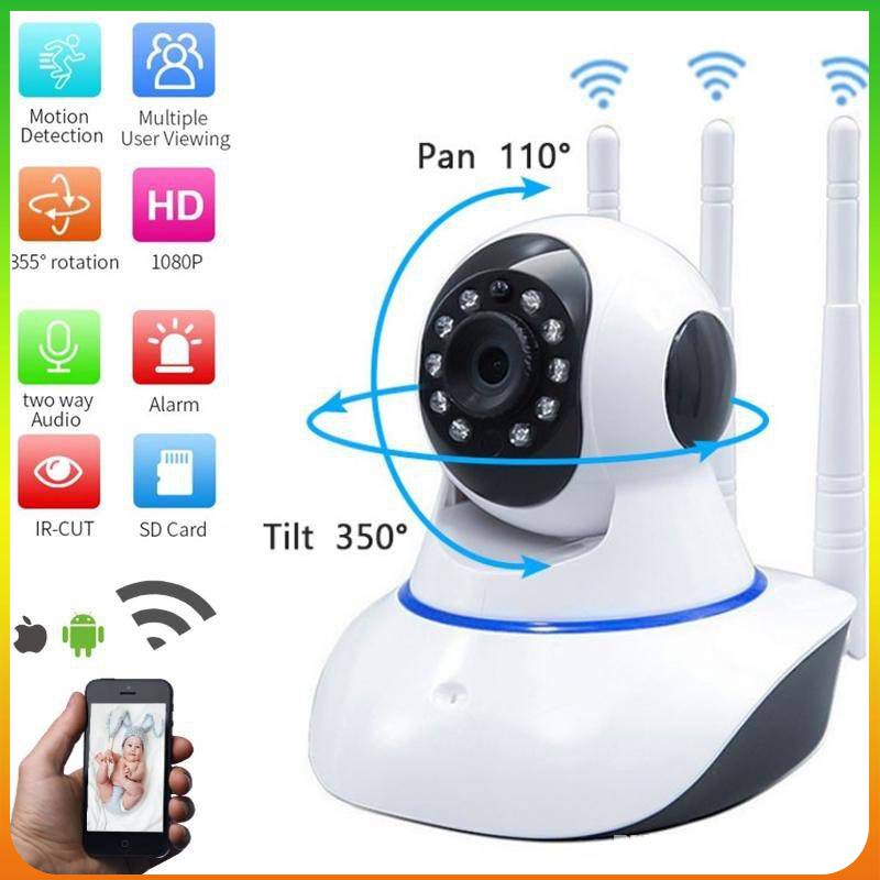 Camera Robot Camera An Ninh Ip Wifi 360 ° 3 Ăng Ten 1080P Hồng Ngoại Quan Ban Đêm TECH4