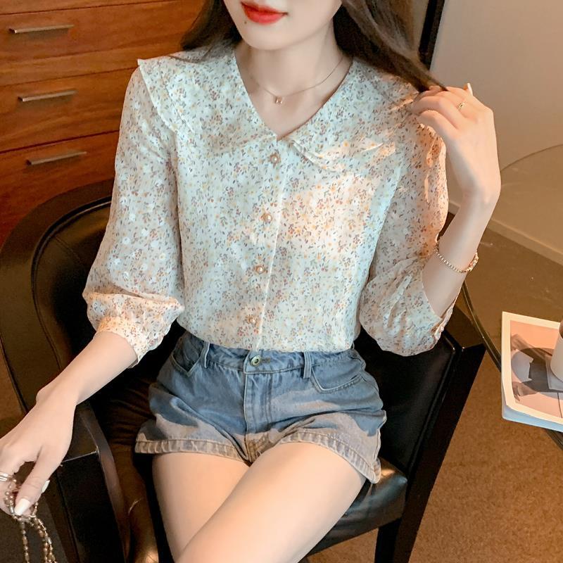 Áo Sơ Mi Chiffon Tay Ngắn In Hoa Thời Trang Mùa Hè Hàng Mới Dành Cho Bạn Nữ