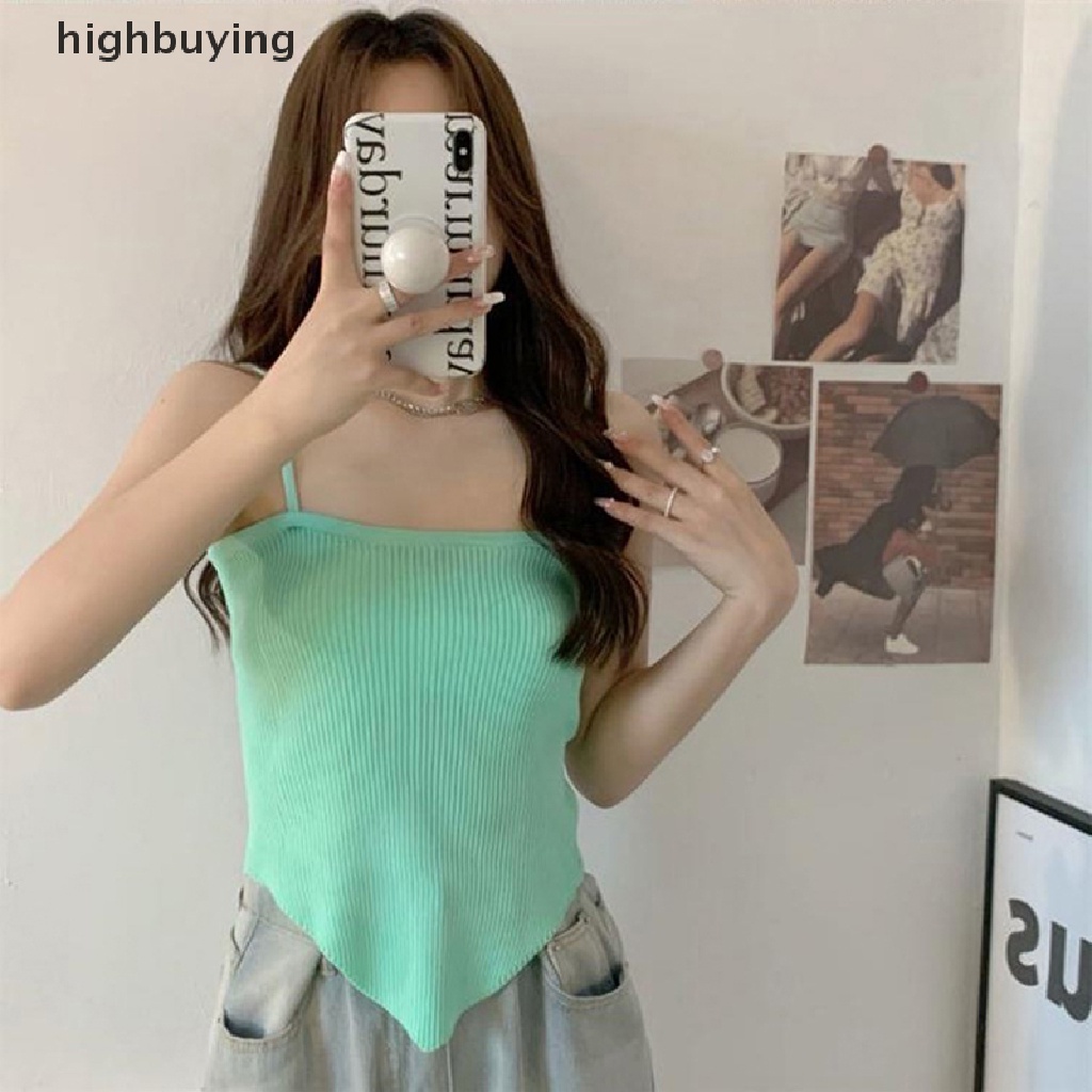 Áo Croptop Dệt Kim Không Tay Màu Sắc Đơn Giản Quyến Rũ Cho Nữ