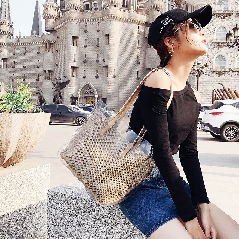 Túi Xách Trong Suốt Cỡ Lớn Thời Trang Mùa Hè Hàn Quốc 2023 Dành Cho Nữ A4