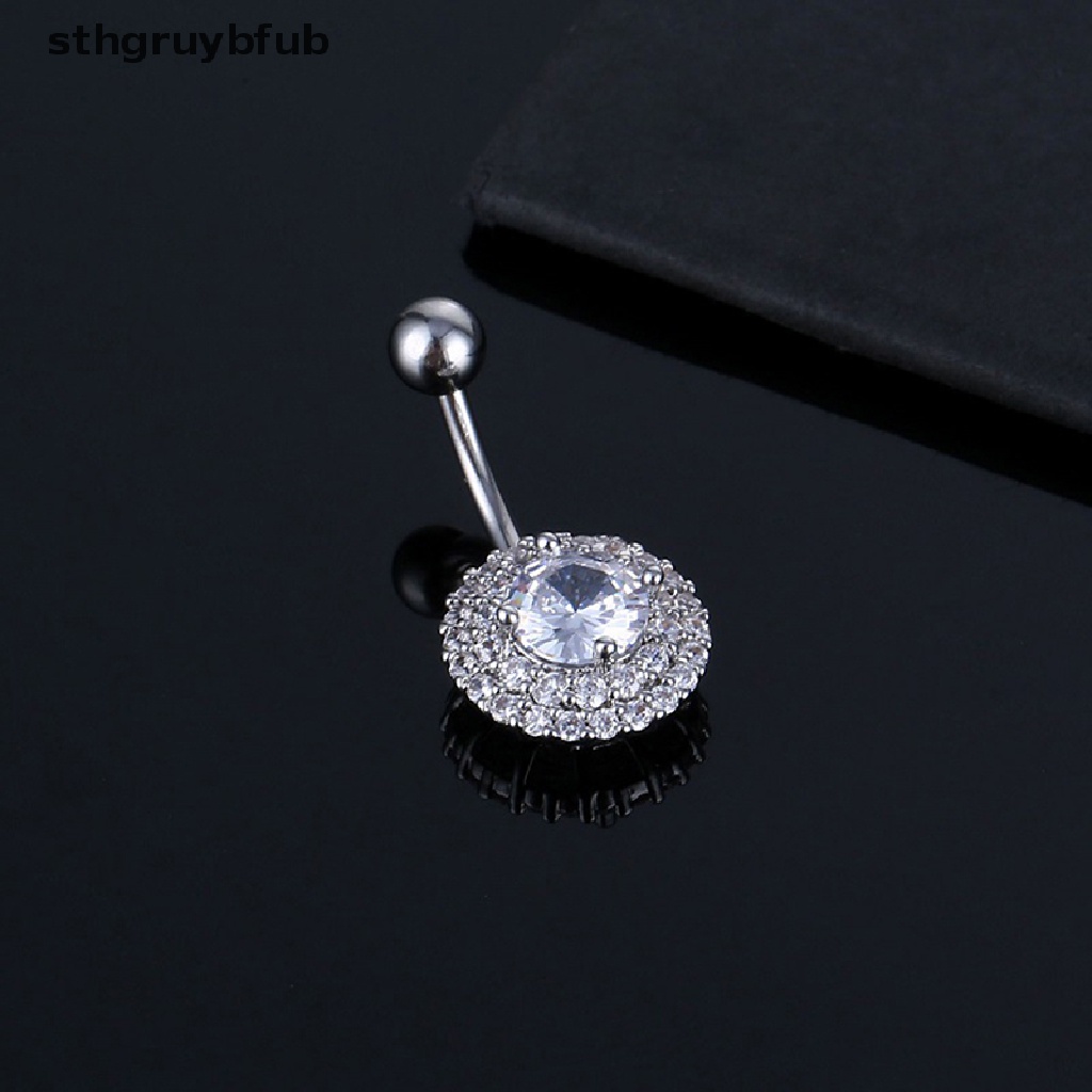 Khuyên Rốn Bằng Thép Không Gỉ Hình Hoa Đính Đá Zircon Quyến Rũ