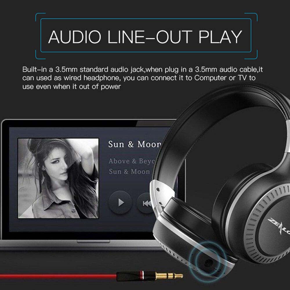 ZEALOT HiFi Stereo Bluetooth Headphone Wireless Headset AUX Micro SD Play with Microphone