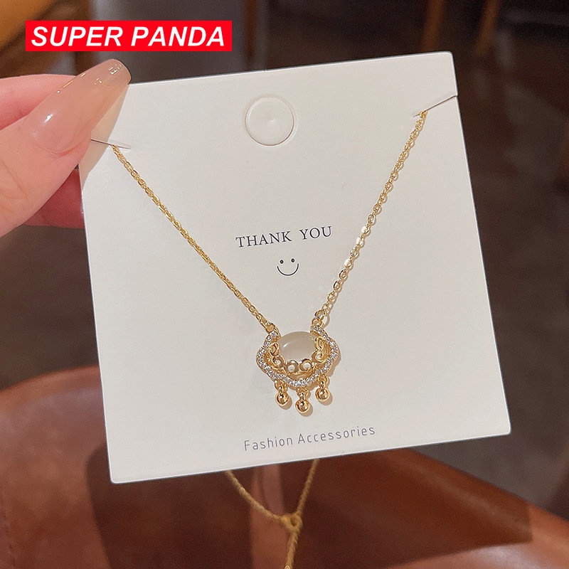 Super PANDA Networks Ruyi Xiangyun Vòng cổ Thép Titan Mặt Đá Mắt Mèo Cá Tính Ins