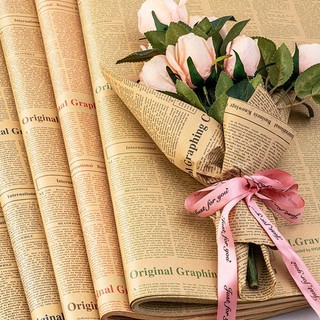 ❤️packing paper❤️giấy gói quà hoa nghệ thuật bằng da bò hình tờ báo tiếng anh cổ điển
