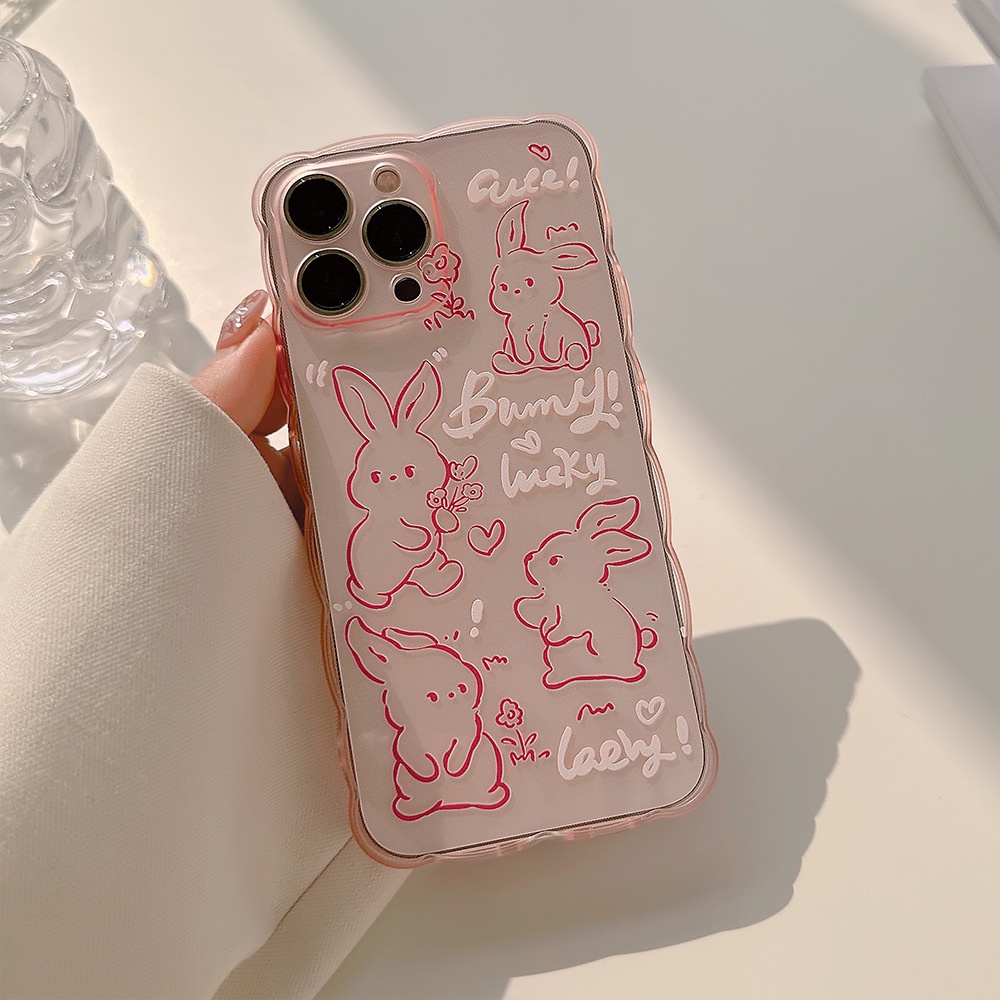 Ốp Điện Thoại Trong Suốt Viền Lượn Sóng Hình Thỏ AT0094 Cho Iphone SE2020 7 / 8 Plus 14 X XR XM 11 12 MINI 13 PRO MAX