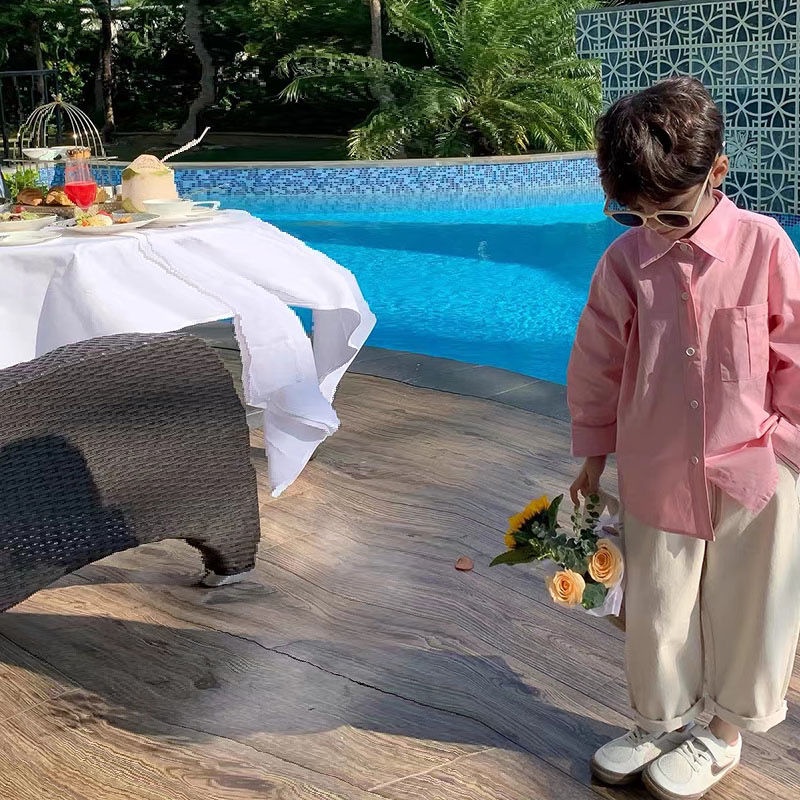 Áo Sơ Mi Tay Dài Màu Trơn Chất Liệu Cotton Thời Trang Cho Bé Trai