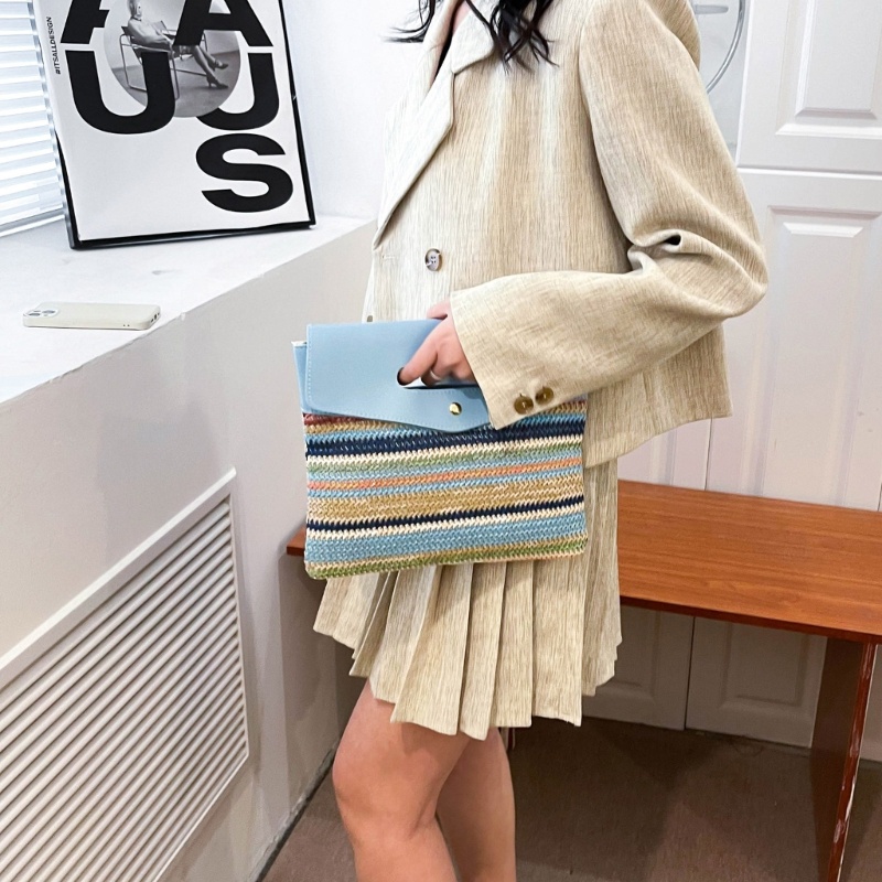 Túi Xách Đan Lát Họa Tiết Kẻ Sọc Cầu Vồng Phong Cách Bohemia