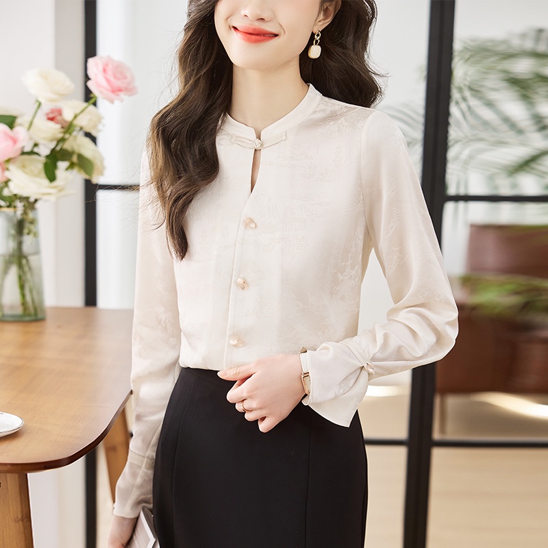 Áo Sơ Mi Satin Acetate Cao Cấp Cài Nút Phong Cách Trung Hoa Mới Cao Cấp Cho Nữ FF