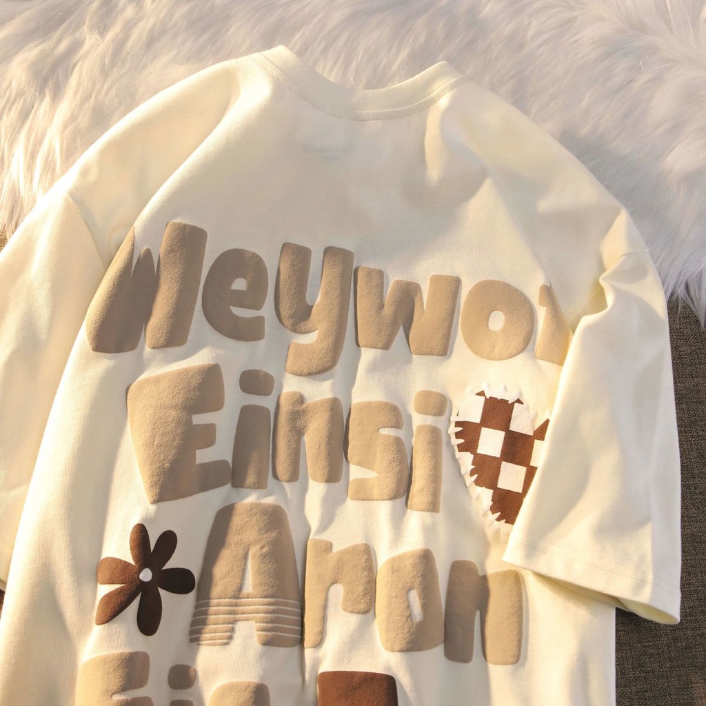 NRVP Áo Thun 100% Cotton Tay Ngắn Dáng Suông In Họa Tiết Hoạt Hình Phong Cách Hàn Quốc Thời Trang Unisex