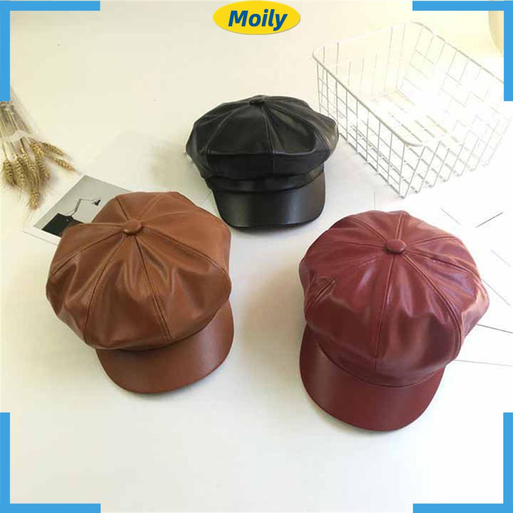 Mũ nồi da PU màu trơn thời trang thu đông dành cho nữ