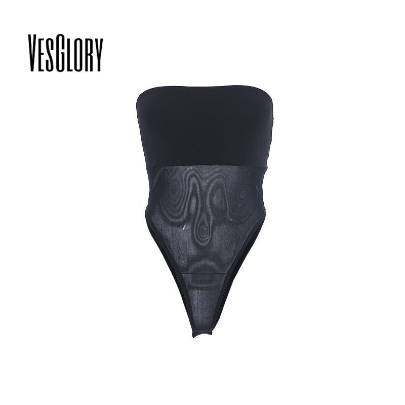 Áo liền quần VesGlory eo cao phối lưới thời trang quyến rũ cho nữ