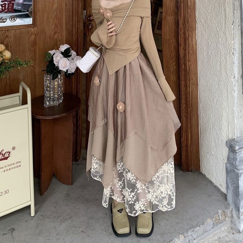 HUIZUMEI Áo Khoác Dáng Dài Phối Chân Váy Dài Lệch Tà Kiểu Phương Tây Cao Cấp Cho Nữ