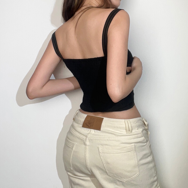Kliou 2023 new Y2K Áo Croptop Hai Dây Ôm Dáng Màu Đen Thiết Kế Rỗng Gợi Cảm Sành Điệu Thời Trang Cho Nữ