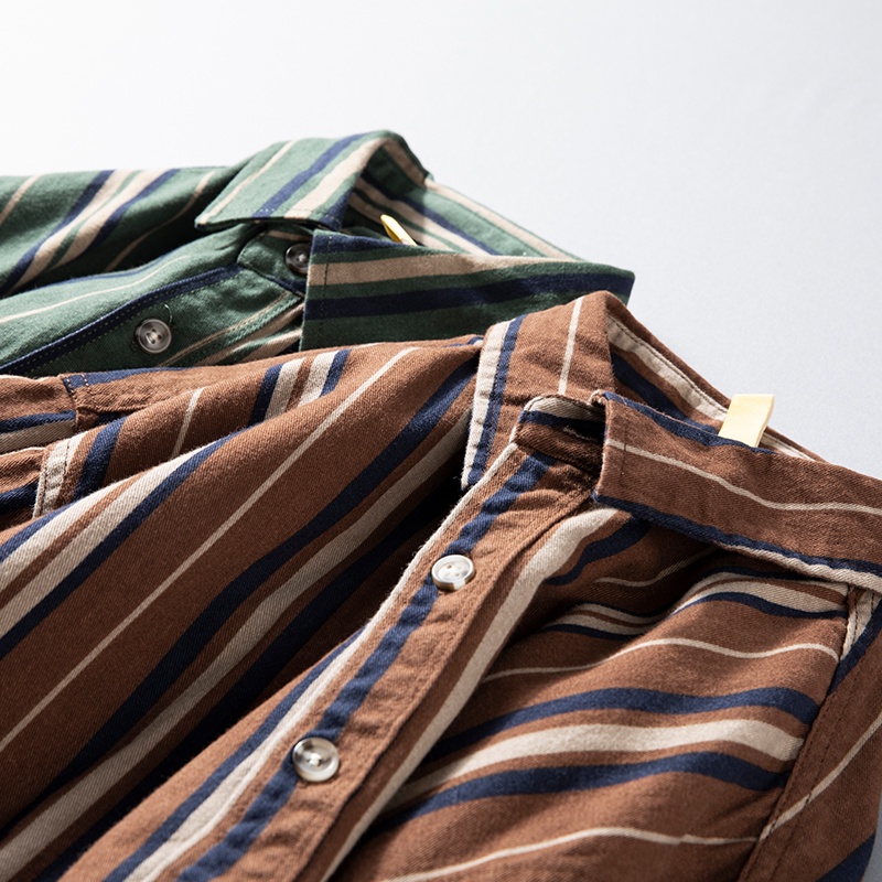 Áo Sơ Mi Cotton Dáng Rộng Họa Tiết Kẻ Sọc Phong Cách Retro Đường Phố Cho Nam
