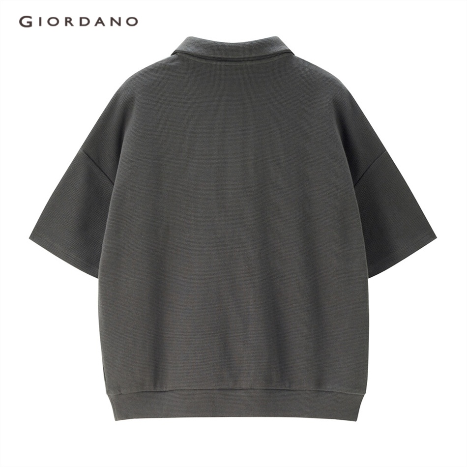 Áo polo nữ GIORDANO 05313451 dệt kim vải waffle dáng rộng tay ngắn thả vai màu trơn thời trang