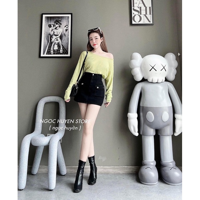 chân váy quần jean rách co giãn lưng siêu cao màu dơ ( hình thật kèm video)alohashop91