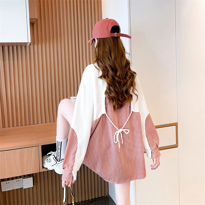 Áo Hoodie Dáng Rộng Họa Tiết Kẻ Sọc Thời Trang Hàn Quốc