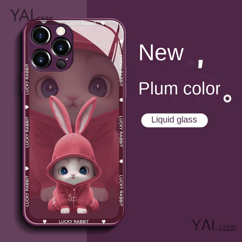Ốp Điện Thoại Mặt Kính Hình Thỏ Cho Iphone 11promax 8plus 7plus xsmax 13Pro 14Promax 11 / 12 13promax
