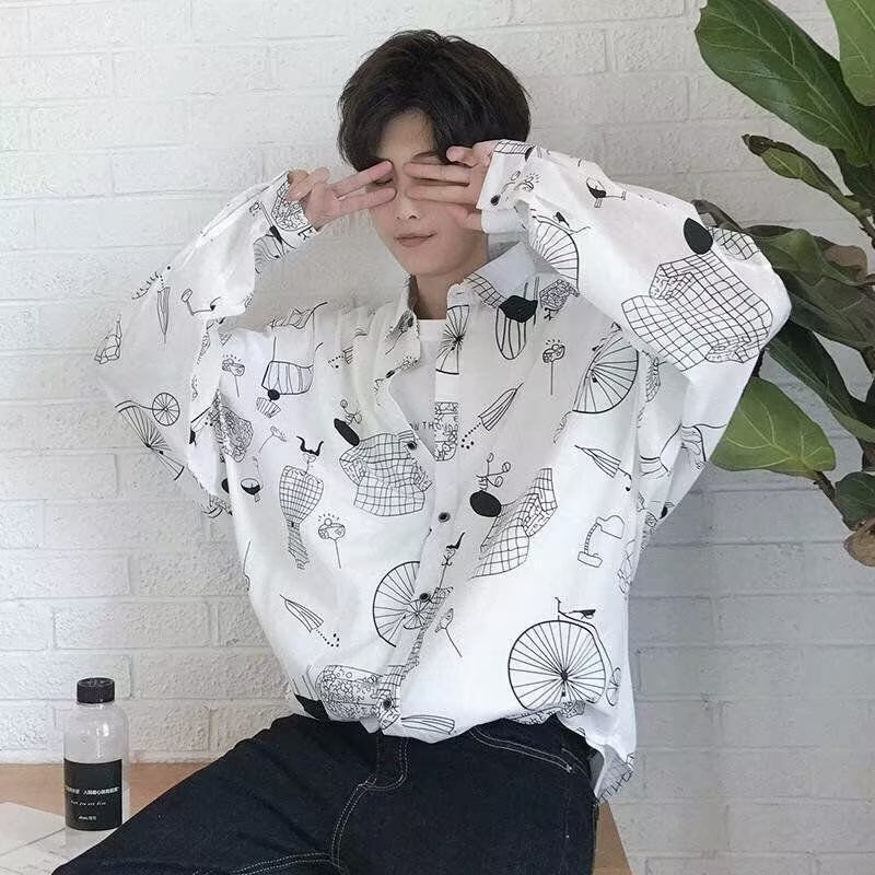 Áo Sơ Mi Kiểu Hồng Kông Nhật Hàn Cá Tính Cho Nam 2 Màu Size M-2XL