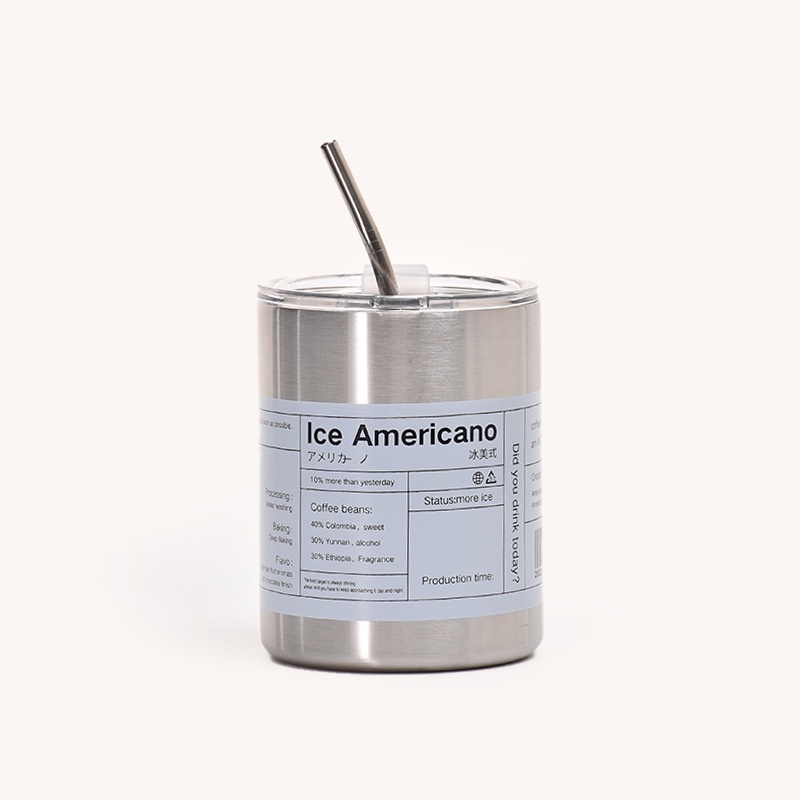 Ly Giữ Nhiệt Iced Americano Thép Không Gỉ. Cốc Giữ Nhiệt Cafe Inox 304 Có Ống Hút 600ML
