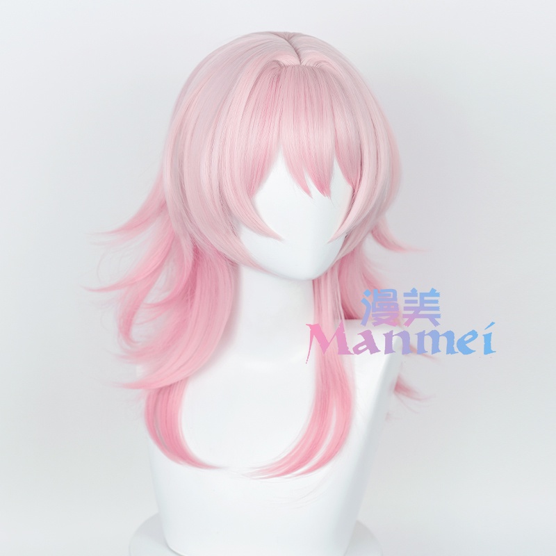 Manmei Game Honkai: Star Rail March 7th Cosplay Wig 50cm Long Pink Gradient Wigs Heat Resistant Synthetic Hair