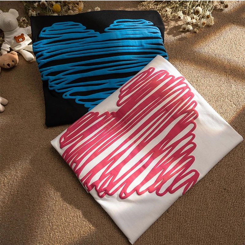 Áo Thun Nữ Ngắn Tay In Hình Trái Tim Phong Cách Mới