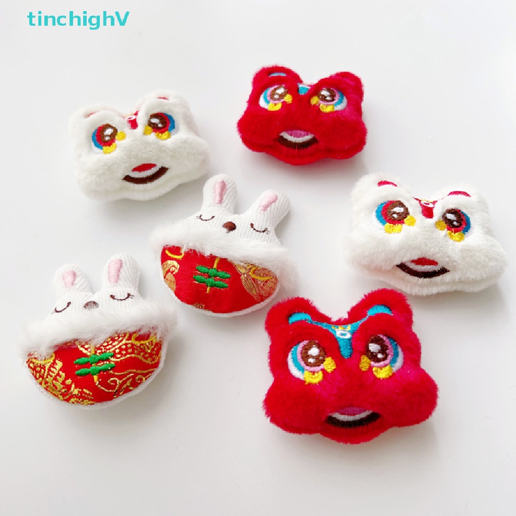 Huy Hiệu Cài Áo Hình Thỏ / Sư Tử Hoạt Hình Phủ Lông Nhung Phong Cách Trung Hoa