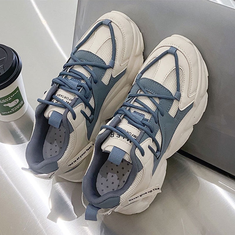 Giày Thể Thao Đế Dày Phối Lưới Thoáng Khí Màu Sắc Tương Phản Thời Trang Cho Nữ