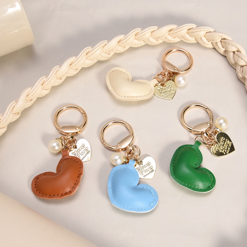 Móc Khóa Da Đính Ngọc Trai Nhân Tạo Hình Trái Tim Nhiều Màu Sắc Dễ Thương Cho Nữ