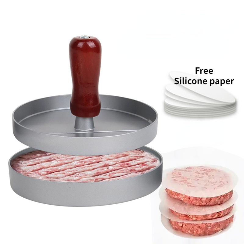 Dụng Cụ Ép Thịt Làm burger Bằng Hợp Kim Nhôm Chống Dính Tay Cầm Gỗ Sáng Tạo Cho Nhà Bếp