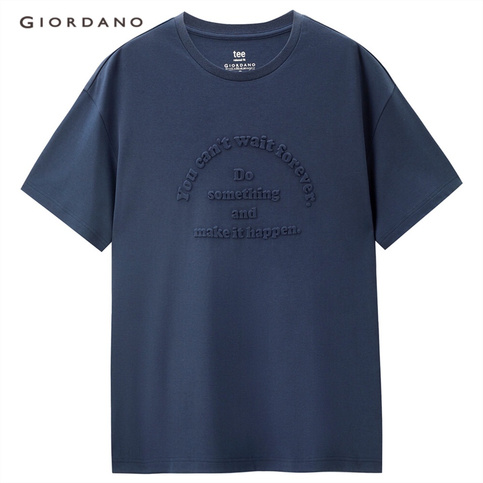 Áo thun GIORDANO 01023391 dệt kim cotton 100% mềm mịn cổ tròn tay ngắn cho nam