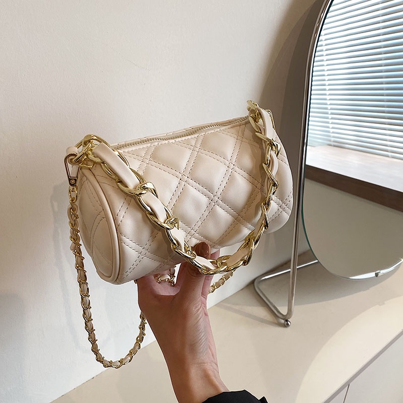 Ielgy Túi Xách Đeo Vai Hình Trụ Thêu Dây Xích Đa Năng Thiết Kế Hình Thoi Cho Nữ