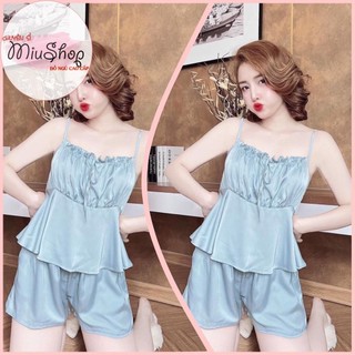 👉Sét đồ ngủ 2 dây quần đùi 👉 bèo chéo tà lụa satin dễ thương, đồ bộ cao cấp