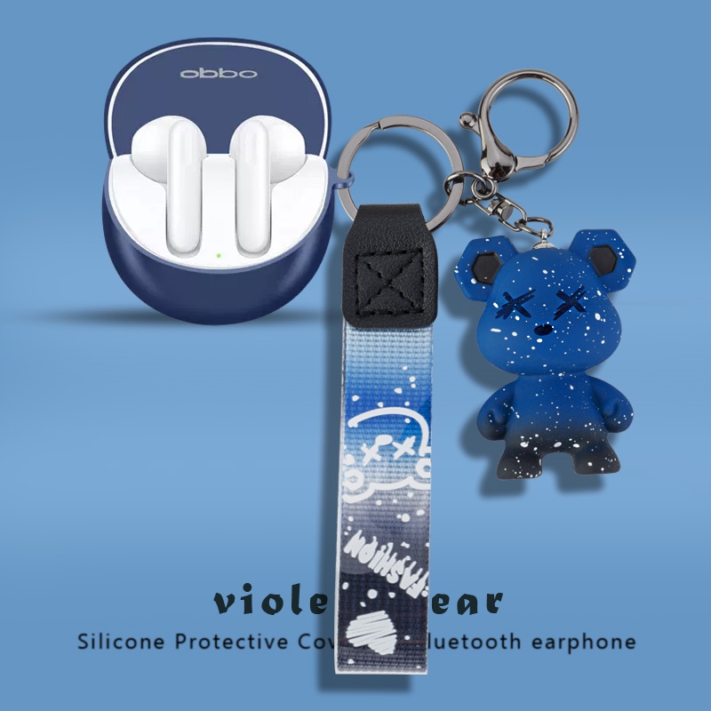 Vỏ Bảo Vệ Hộp Sạc Tai nghe không dây Oppo enco air 3 / air 2 pro Bằng Silicon Màu Trơn Kèm Móc Treo Hoạt Hình Dễ Thương