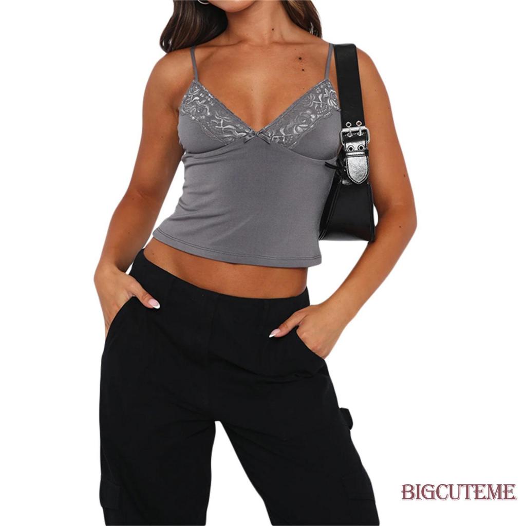 Áo Hai Dây Cổ Chữ V Sâu Phối Ren Hoa Thời Trang Mùa Hè Cho Nữ