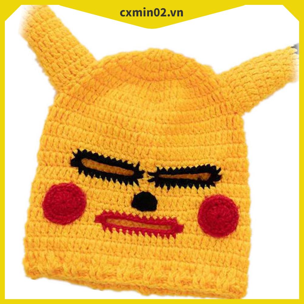 ● Mũ len hình Pikachu đội đầu hài hước, Mặt nạ dễ thương, Mũ Len đội đầu độc lạ