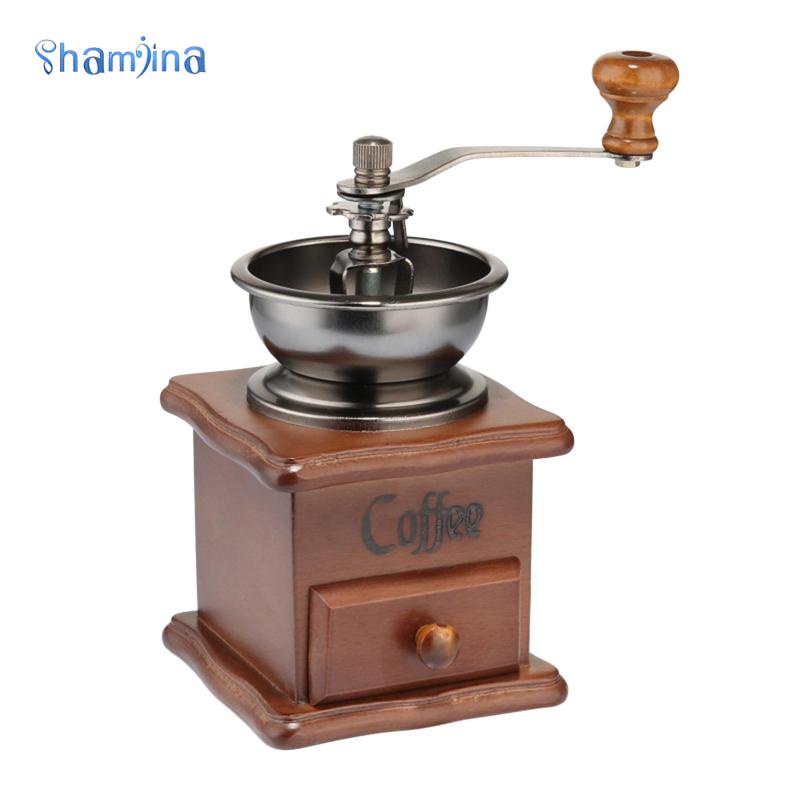 Shamjina Máy Xay Cà Phê Phong Cách Vintage Bằng Tay Quay Bằng Gỗ Xay Đậu Cổ Điển Retro