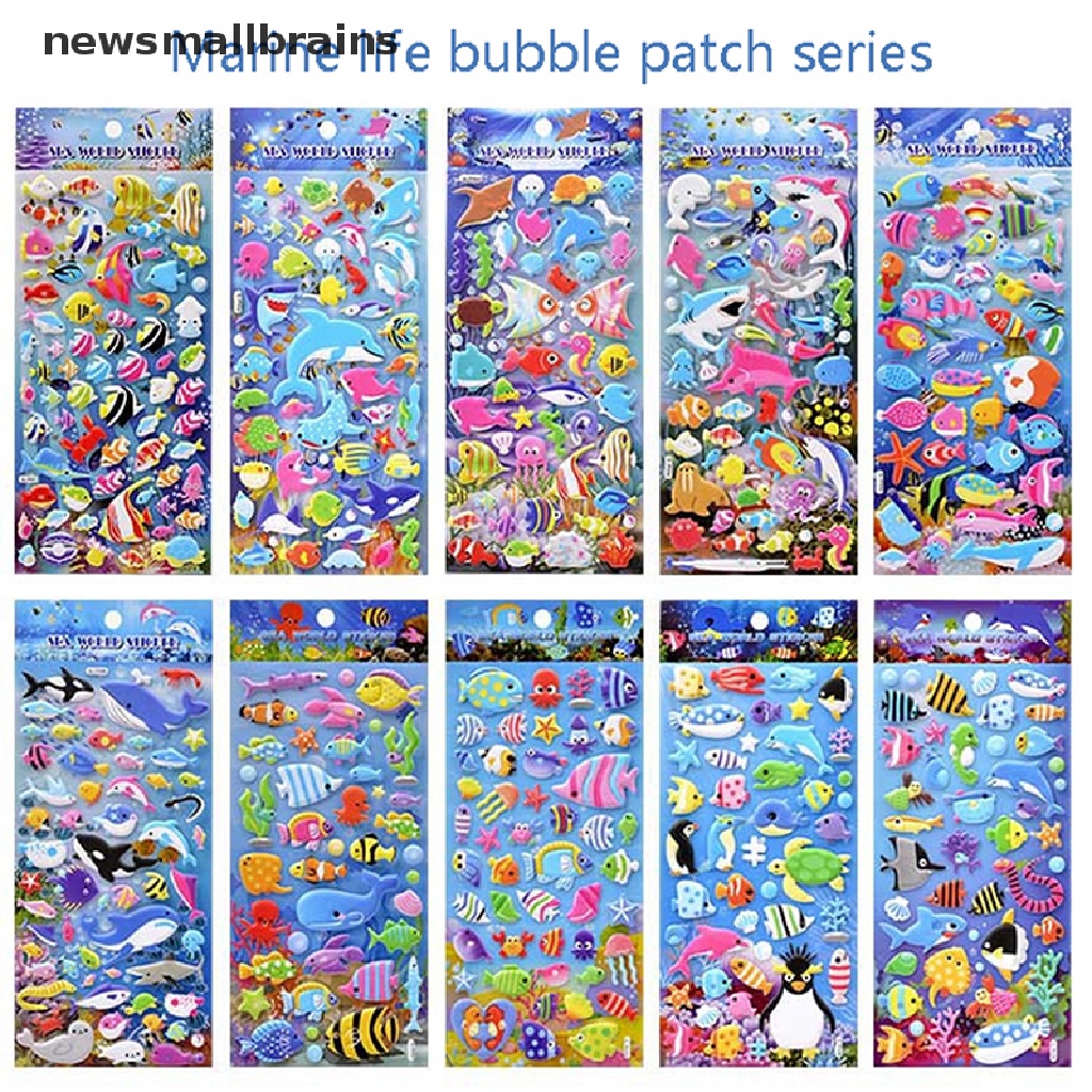 Newsmallbrains Shark Dolphin Fish Stereo Bubble Sticker Diary Sticker Decor Stationery Stickers NSB