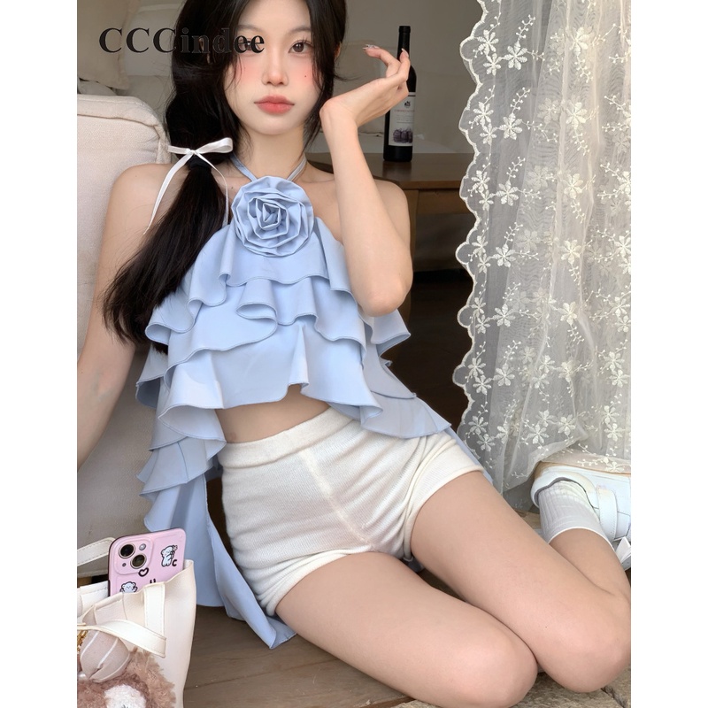 Áo Hai Dây Mùa Hè Màu Trơn Họa Tiết Hoa Gợi Cảm Thời Trang 2023 Cho Nữ