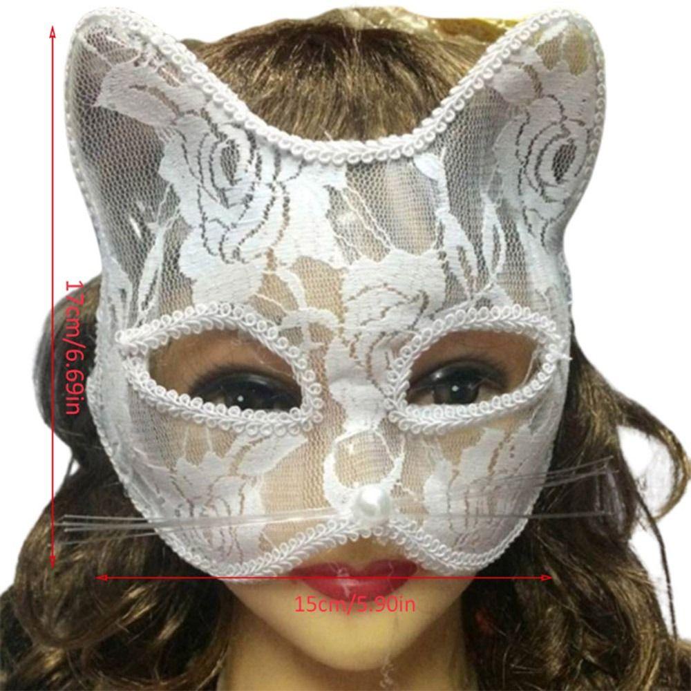 GLENES Mặt Nạ Nửa Mặt Hình Mèo Bằng Lông Nhung Dễ Thương Dùng Hóa Trang Tiệc Halloween