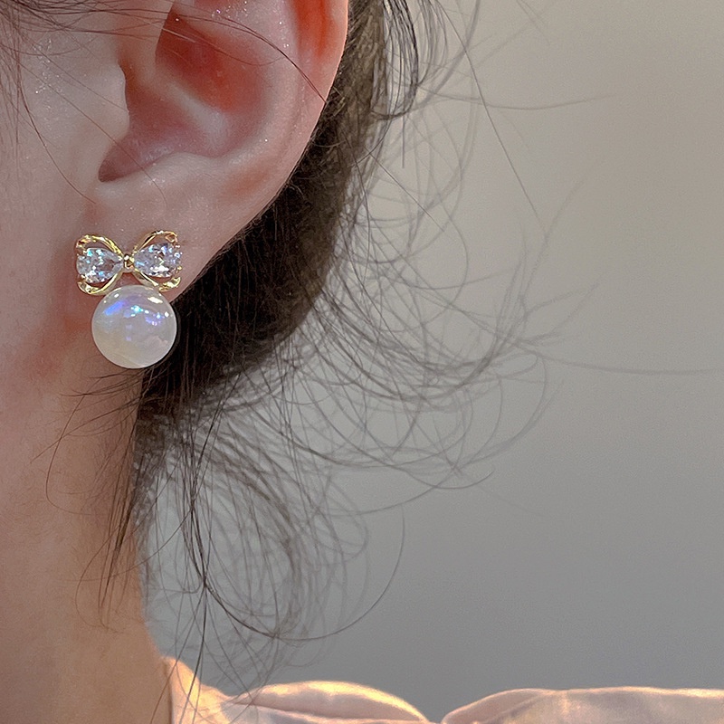 Khuyên Tai Nơ Đính Ngọc Trai Sang Trọng Cho Nữ