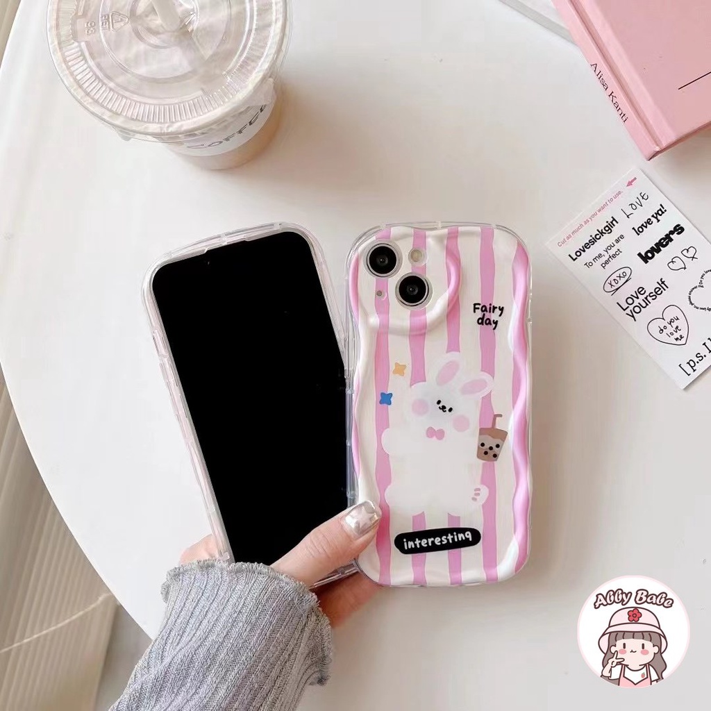 Ốp Điện Thoại TPU Mềm Chống Sốc Chống Bụi Hình Thỏ Trắng Hồng Kẻ Sọc Dọc Cho IPhone 14 Pro Max 13 12 11 Pro Max